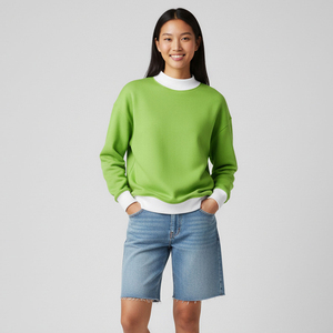 Nuevo logotipo personalizado estampado Otoño/Invierno Mujer dos tonos cuello simulado de gran tamaño manga larga Anti-Shrink Pullover - Product Image 3