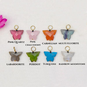 Encanto de mariposa de Calcedonia Rosa 10x12mm colgante de mariposa de plata esterlina Vermeil de oro de Calcedonia Rosa joyería de moda al por mayor - Product Image 4