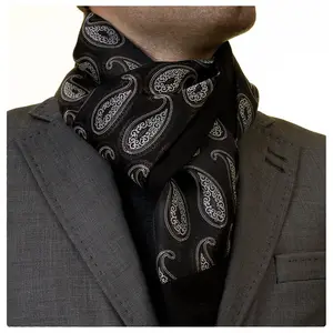 Brown and Black Paisley Men's Customized Man Made Silk Scarf Ready Stock Double Layer 2024 Collection Fashion Scarf