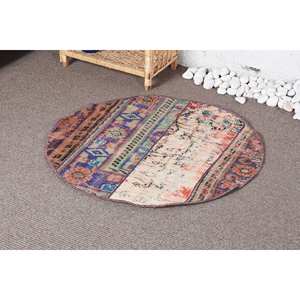 Alfombra de lana Beige Vintage, patrón de retazos rectangular grande, 2,7x2,7 pies (83x83 cm), respaldo de látex para decoración para sala de estar, uso en coche - Product Image 3