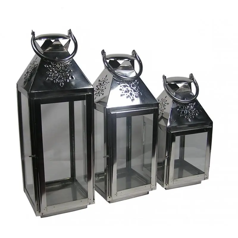 Conjunto de 3 lanternas de metal artesanais para decoração de festas, lâmpadas de vidro transparente para decoração de festas, lanternas de mesa para uso doméstico, preço mais baixo