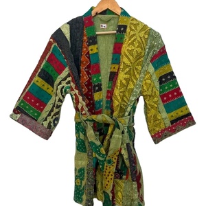 Automne hiver hommes Kantha Varsity veste à la main Patchwork broderie matelassé conception lettre motif coupe travail Kimono manteau - Product Image 1