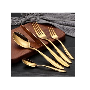 Couverts de luxe en acier inoxydable Offre Spéciale pour banquet et mariage, couverts plaqués or brillant, ensemble de cuillères et fourchettes sûrs et sains - Product Image 2