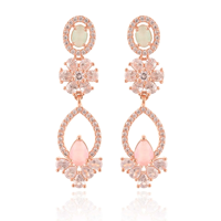 Ensemble de boucles d'oreilles et collier en pierre de cristal rose et bleu plaqué or Aqua et Quartz Rose ensemble de bijoux en pierre de mariée indienne pour femmes