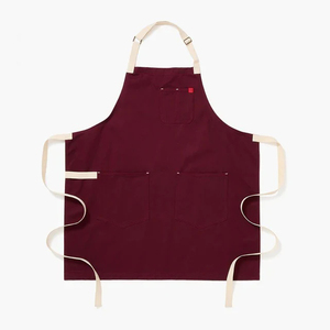 Delantal Clásico sin Mangas de Lona Tejida Rojo Oscuro con Bolsillos, Lavable a Máquina, para Uso Diario, Suministros de Limpieza - Product Image 1