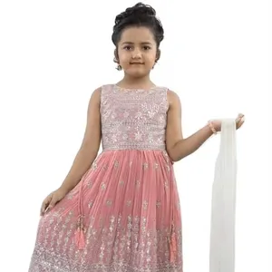 印度传统乔其纱·库尔蒂斯，配有杜帕塔宫棉阿纳卡利萨尔瓦卡梅兹，适合3-10岁的女孩