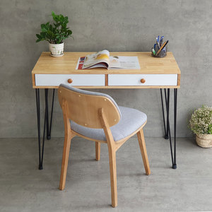 Conjunto de Escritorio y Silla de Madera de Caucho de Diseño Escandinavo Tradicional, Compacto, 100x50cm, para Oficina en Casa, CB68189 - Product Image 3