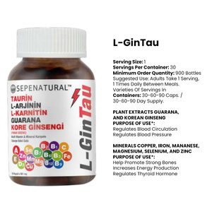 Cápsulas de Grado Alimenticio L-GinTau, Taurina, Ginseng Coreano, L-Carnitina, Guaraná, Cultivo Silvestre, Prueba UV, Extracción de Marca Privada OEM/ODM - Product Image 2