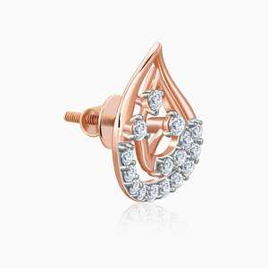 Boucles d'oreilles élégantes en or rose avec clous en diamant et goutte de pluie au design complexe - Product Image 3