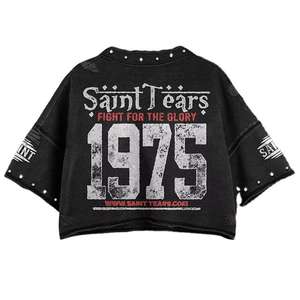 Custom Men's <b>Hip</b> Hop Streetwear Short Sleeve T-Shirt Front Logo Printed 100% Cotton Knitted Jersey Anti-Wrinkle Boxy Cropped - Product Image 1