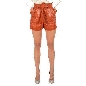 Shorts Bermuda de Mujer en Cuero Sintético 100% PU, Color Marrón, Alta Calidad, Elegantes y Modernos, Recubiertos, OEM - Product Image 1