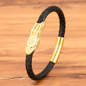 मेनेम थोक चीनी ड्रैगन हेड गोल्ड प्लेटेड ट्रेंडी अद्वितीय ब्राएडेड चूड़ियों पुरुषों के लिए उच्च अंत ठंडा क्लासिक सर्वश्रेष्ठ उपहार - Product Image 5