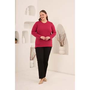Suéter de Punto con Cuello Redondo y Abertura Lateral para Mujer, Talla Grande, Color Fucsia, Manga Larga, para Otoño e Invierno, Marca RMG - Product Image 5