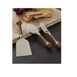 Manche design en bois brun acier inoxydable lame polie argent couteau à fromage trancheuse et épandeur ensemble pour fromage Pizza - Product Image 1