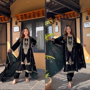 Superior Quality Shiny <b>Fabric</b> Woman Heavy <b>Viscose</b> Velvet Suits with Elegant Cut Style Outfit for Wedding Party for Bulk Export - Product Image 1