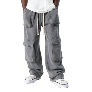 Pantalones de chándal Cargo grises de gran tamaño para hombre, ropa de calle, pantalones para correr de pierna ancha, pantalones holgados con cordón en la cintura para hombre, pantalones lavados - Product Image 1
