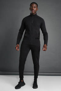 Ensemble de survêtement pour homme, noir, demi-zip, athlétique, polaire d'hiver, coupe ajustée, entraînement, jogging, sportswear, par Marfa International - Product Image 2