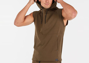 Vêtements de fitness OEM avec logo personnalisé pour hommes, sweats à capuche de gym sans manches, coupe ajustée, matériau respirant - Product Image 3