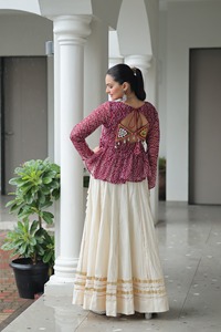 Navaratri especial superventas Lehenga Choli étnico elegante Color granate Choli Diwali Festival boda ropa clásica para mujeres y niñas - Product Image 3