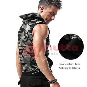 Sudaderas con capucha de gimnasio sin mangas para hombre, cómodas sudaderas con capucha de algodón con estampado de color sólido, estilo de culturismo de trabajo de verano, sudaderas con capucha de gimnasio sin mangas - Product Image 3