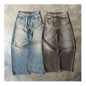 Fabricante de pantalones vaqueros de diseñador personalizado de cintura alta sueltos de gran tamaño lavado ácido Vintage de piernas anchas pantalones vaqueros desgastados holgados para hombres - Product Image 4
