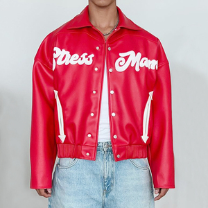 Veste en cuir pour hommes personnalisée OEM Bomber de baseball de style vintage avec fermeture éclair manteau d'hiver fini ODM réversible - Product Image 3