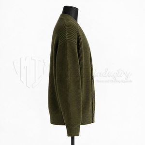 Suéter cárdigan unisex personalizado en verde oliva, tejido de punto, cuello en V, con botones, puños acanalados, estilo casual. - Product Image 5