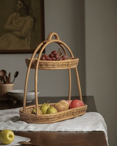 Bandeja de Mimbre Tejida a Mano de 2 Niveles con Asa, Bandeja de Servicio de Mimbre Natural para Decoración de Mesa de Cocina, Hogar y Hotel, de Vietnam - Product Image 4