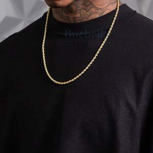 Gran oferta, cadena de cuerda de moissanita de 3mm chapada en oro de 14 quilates de plata 925 para hombres, collares Premium - Product Image 1