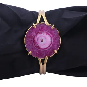 Designer natural purple solar quartz double band adjustable bangle prong & electroplating setting statement cuff bangle bracelet