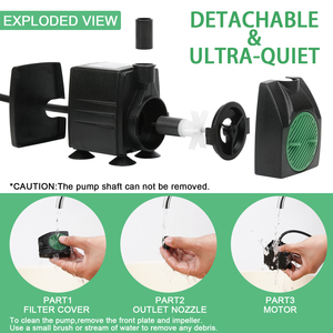 Pompe à eau submersible de bureau extérieure ultra silencieuse, débit de 450 L/H, hauteur maximale de refoulement de 95 cm, pour fontaine de <span class=keywords><strong>jardin</strong></span>, bassin, cascade, aquarium - Product Image 3