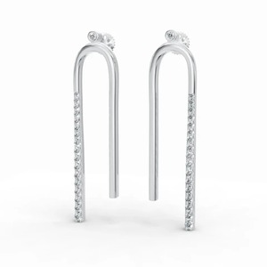 Boucles d'oreilles pendantes en forme de U en diamant cultivé certifié IGI, en argent sterling 925 massif, minimalistes et linéaires, pour femmes - Product Image 2