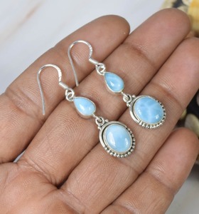 High Quality <b>Dangle</b> <b>Earrings</b> Jewelry for Women and Girls <b>Fine</b> Collection for Gifts Larimar Gemstone 925 Solid Sterling Silver - Product Image 2