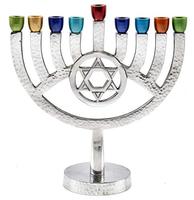 Chandelier de Noël Menorah en laiton et acier, design étoile, 7 branches, de luxe, écologique, fait main, pour décoration intérieure, finition nickel
