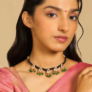<b>Silver</b> Temple Necklace 172599 Cute Trendy Stainless Steel Chain Tassel Gold Plated Featuring Diamond Pearl Main for Wedding Gift - Product Image 1