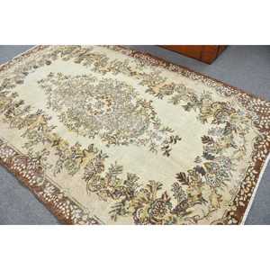 5.6x8.9 ft Vintage Rug, Rug, <b>Brown</b> Patchwork Rug <b>Wool</b> - Product Image 3