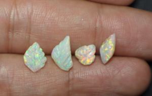 4 piezas de cabujón de ópalo de fuego australiano Natural, hoja de plata elegante, piedra preciosa tallada, Material de diamante, piedra preciosa de ópalo de fuego de diamante - Product Image 2