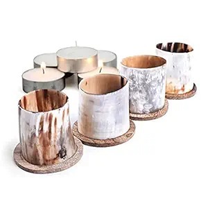 Portavelas de Cuerno Natural Translúcido Hecho a Mano de Lujo, Portavelas Votivo con Brillo Ámbar Único, Elegante Decoración de Búfalo - Product Image 5