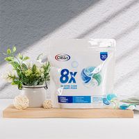 Capsules de lessive écologiques Power-Clean 4-en-1, détergent en gel jetable pour vêtements, film PVA, couleur, 30 unités, 30%-50% actif, 0,36 kg