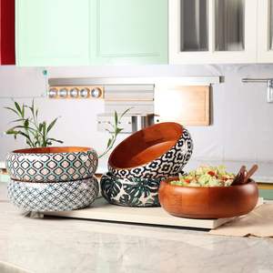 Ensaladera de madera pulida hecha a mano, cuenco para servir de madera orgánica de primera calidad con 2 cucharas, regalo de negocios de lujo ecológico - Product Image 1