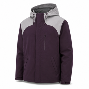 Chaqueta Cortavientos con Capucha para Hombre, Color Gris Ciruela, Ligera, Resistente al Agua, de Poliéster y Spandex, Diseño Colorblock, MOQ Bajo, para Senderismo - Product Image 3