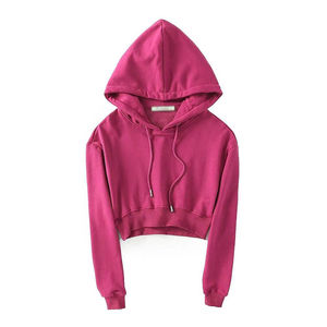 Sudadera con capucha recortada de Invierno para mujer Sudadera básica de algodón 100% con estampado bordado Top Streetwear Crop Top Hoodie - Product Image 5