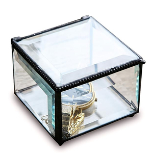 Caja de anillo cuadrado de cristal transparente Vintage recién llegado con borde de latón de Metal negro calidad de exportación de tamaño personalizado para joyería - Product Image 5