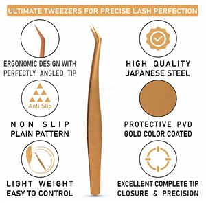 Pince à épiler d'extension de cils couleur or titane en acier inoxydable outil cosmétique de beauté professionnelle avec emballage de pochette - Product Image 4