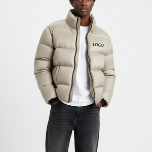 Chaqueta Acolchada de Color Beige Sólido, Venta Directa de Fábrica, 100% Poliéster, Relleno de Algodón, Cuello Alto, Cierre de Cremallera, Chaqueta de Invierno - Product Image 1