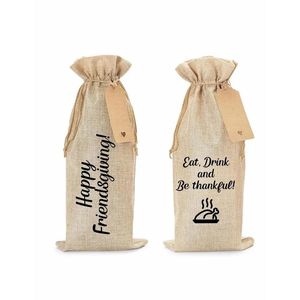 Bolsa de Yute Natural para una Sola Botella de Vino con Cierre de Cordón de Algodón, Embalaje de Regalo Reutilizable, Logotipo Personalizado Ecológico, Bolsa de Regalo para Botella - Product Image 1