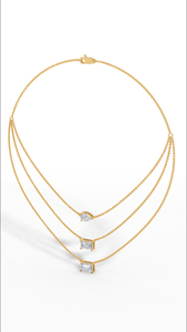 Luxury Engagement Wedding Statement Piece Triple Layered Emerald and Pear Cut Lab Grown Diamond <b>Necklace</b> in 925 silver Graduated - Product Image 3