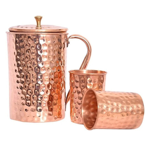Nueva vajilla de cocina de gran venta, jarra martillada de cobre puro con logotipo personalizado, perilla de latón, bebidas, hoteles, fabricantes directos de India - Product Image 6