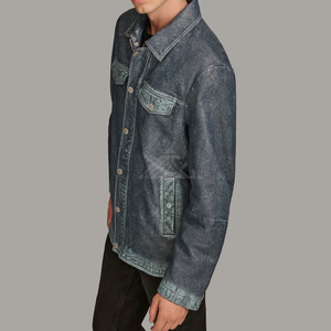 Elegante chaqueta de cuero audaz para hombre Ropa de abrigo moderna de moda de calle alta en negro marrón bronceado con cuello levantado y logotipo frontal - Product Image 3