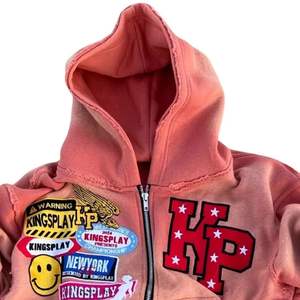 Sweat à capuche zippé pour homme avec patch graphique, en molleton, style streetwear, design original, manches effet usé, décontracté - Product Image 4